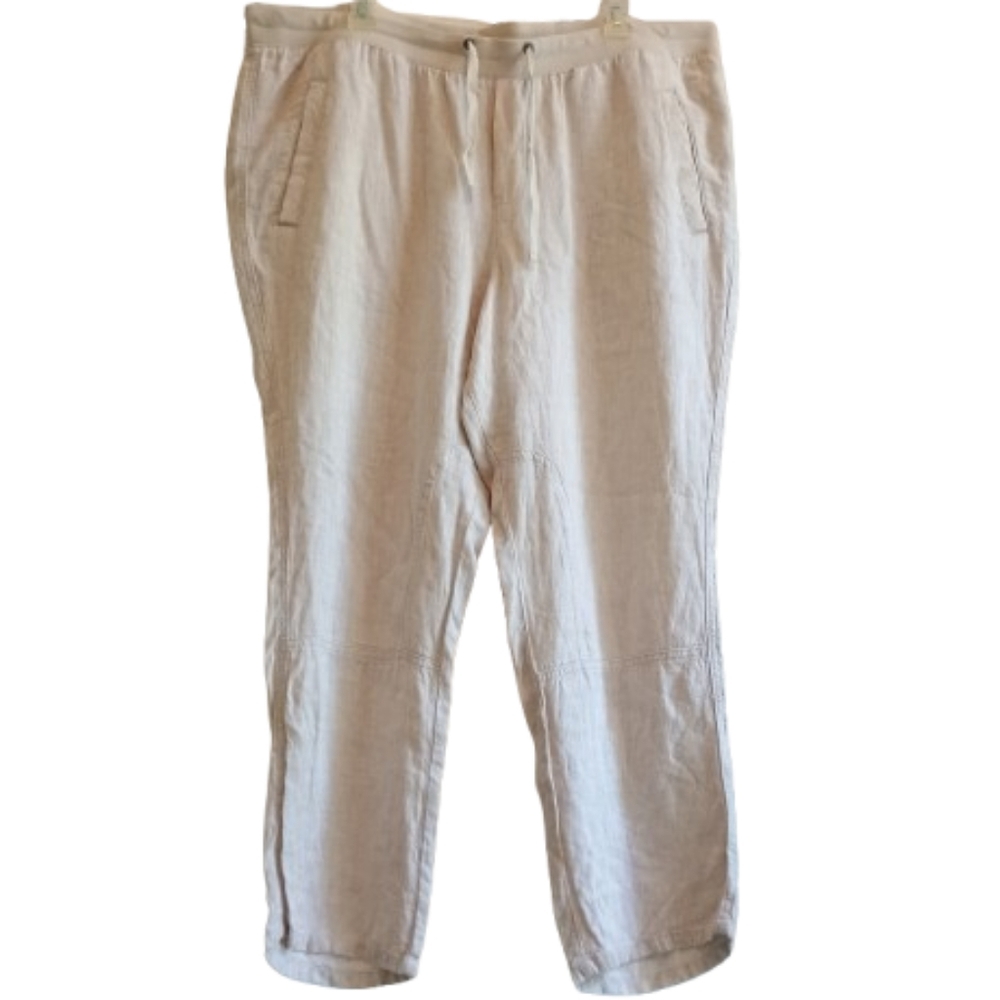 Gap XL Linen Viscose Blend Drawstring Pants Beige Tan Casual Relaxed Fit Cropped